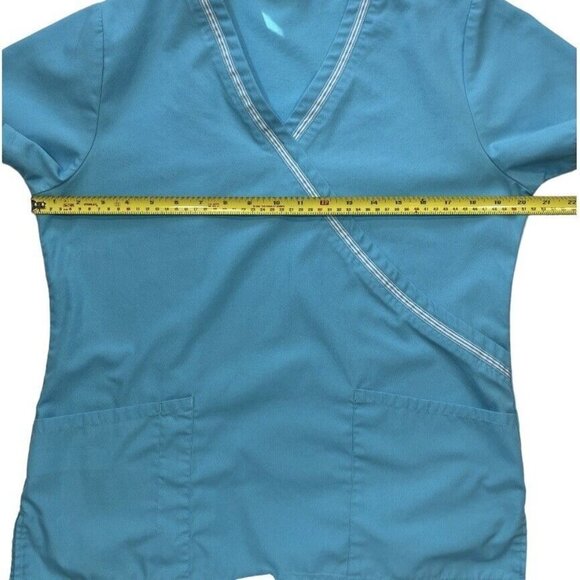 SB Scrubs Women's Mock Crossover Top Small‎ Turquoise Pockets Medical Uniforms - Picture 10 of 13